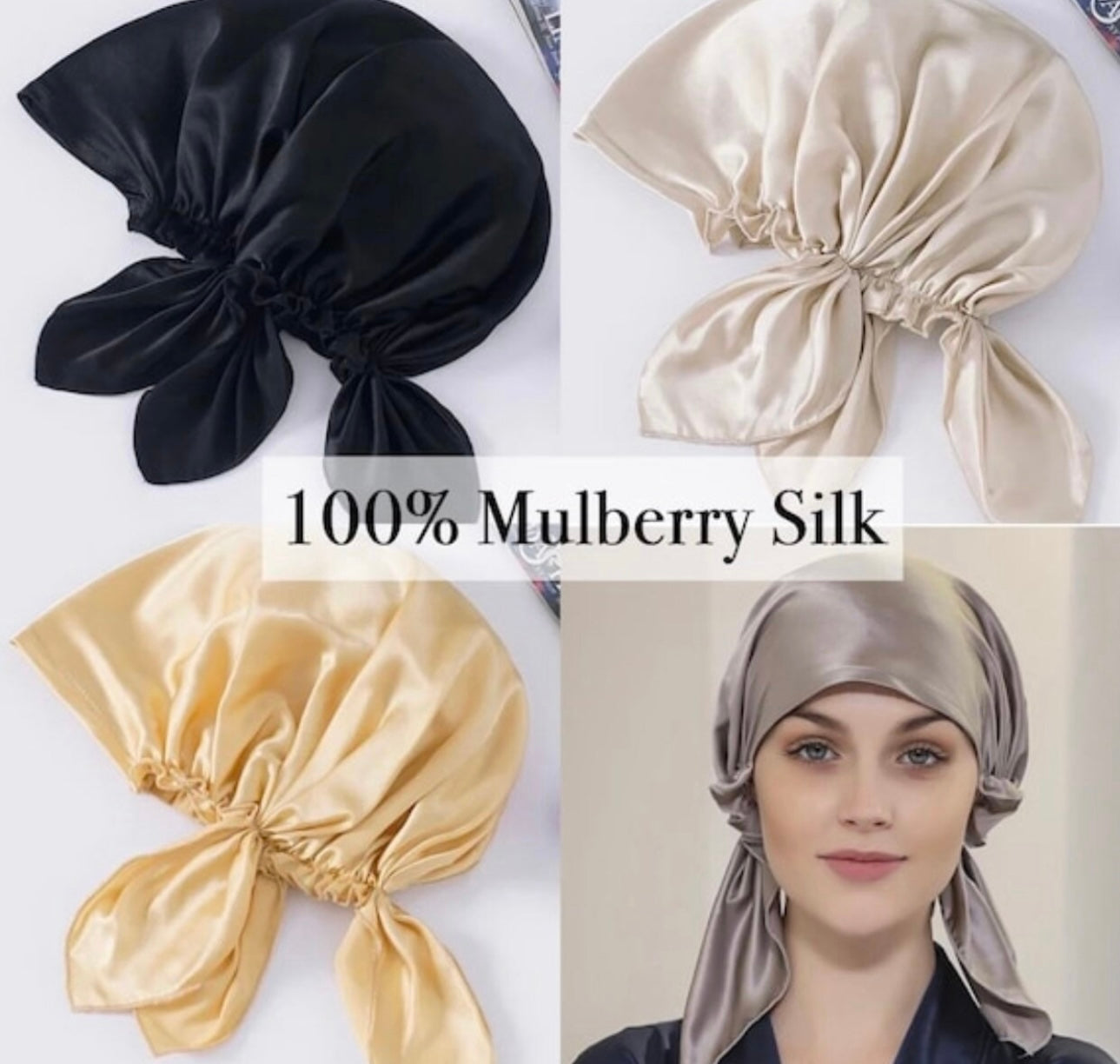 Silk Sleep Cap 100% 22momme Mulberry Silk on Both Sides for Women